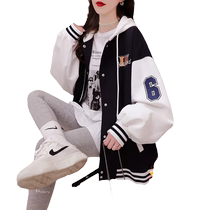Large size womens pure cotton silver fox velvet embroidered hooded baseball uniform 2022 autumn and winter new Korean style cardigan jacket trend
