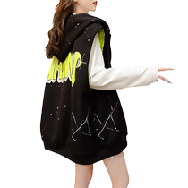 Big code Women in double face wearing cardiovert Machia 2022 fall new Korean version loose foreign air zipper sleeveless jacket tide