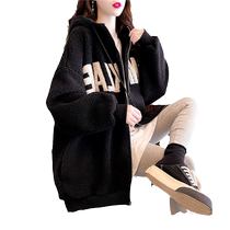 Thick velvet mid-length lamb wool sweatshirt cardigan for women 2022 autumn and winter new style foreign style lazy style loose jacket