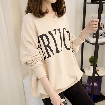 Fat MM Early autumn Korean version Large size women's clothing V neckline head casual blouse Women loose cover batshirts Long sleeves clothes