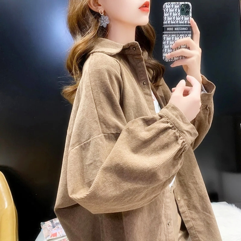 Plus Size Women's Clothing 2026 Autumn and Winter New Corduroy Shirt Loose Chic Cardigan Fleece-Lined Top Jacket Trendy