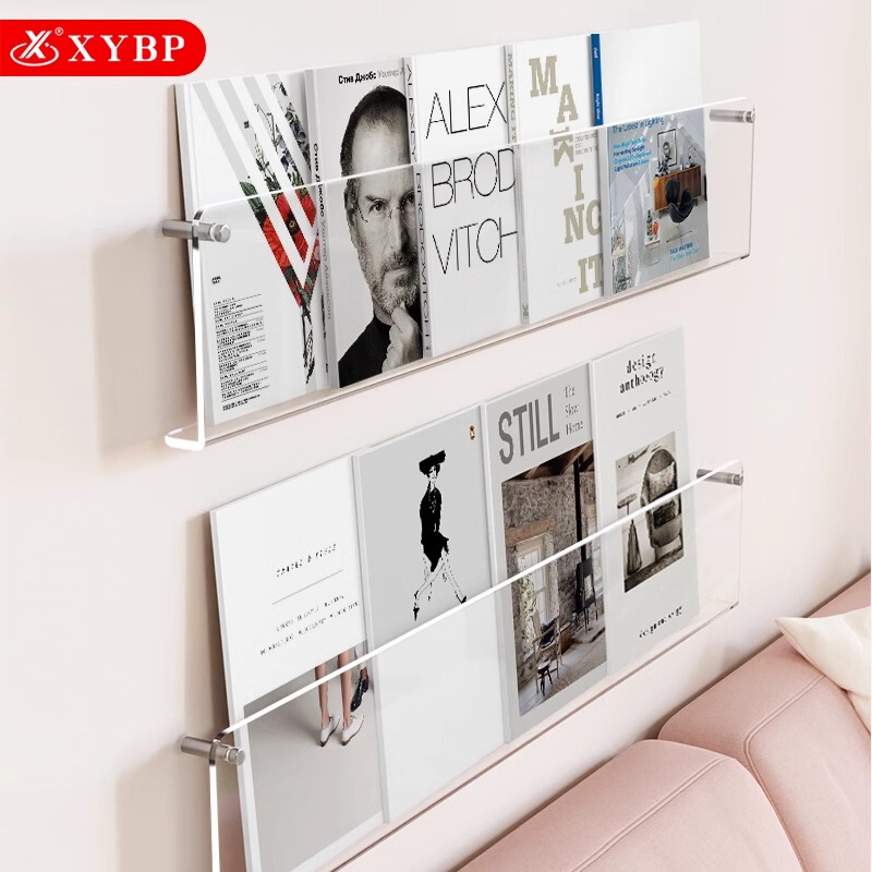 Acrylic Punch-Free Document Brochure Simple Magazine Rack Wall-Mounted Creative Wall Bookshelf Storage Rack Transparent Picture Book Rack Decorative Storage Display