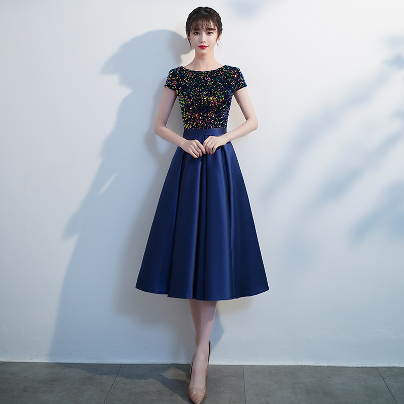  M+Dark blue round neck  
