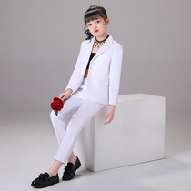 Girls' White Small Suit Foreign-looking Han-T model catwalk show host dance performance dress autumn and winter style