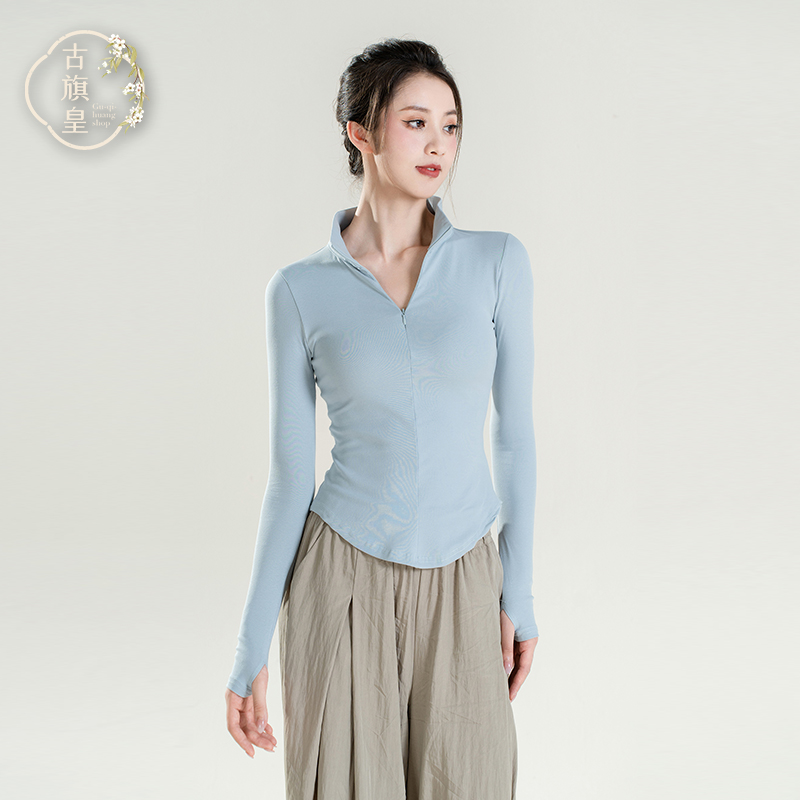 Ancient flag-imperial modern dance suit jacket finger zipped long sleeve blouses classical dance autumn and winter practice utility-style body clothing-Taobao
