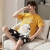 Cộng với phân bón XL nam ngắn tay bộ đồ ngủ cotton mùa hè mỏng phần thanh thiếu niên, trung niên người đàn ông béo 200 pound 300 pound Set Bộ đồ