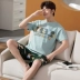 Cộng với phân bón XL nam ngắn tay bộ đồ ngủ cotton mùa hè mỏng phần thanh thiếu niên, trung niên người đàn ông béo 200 pound 300 pound Set Bộ đồ