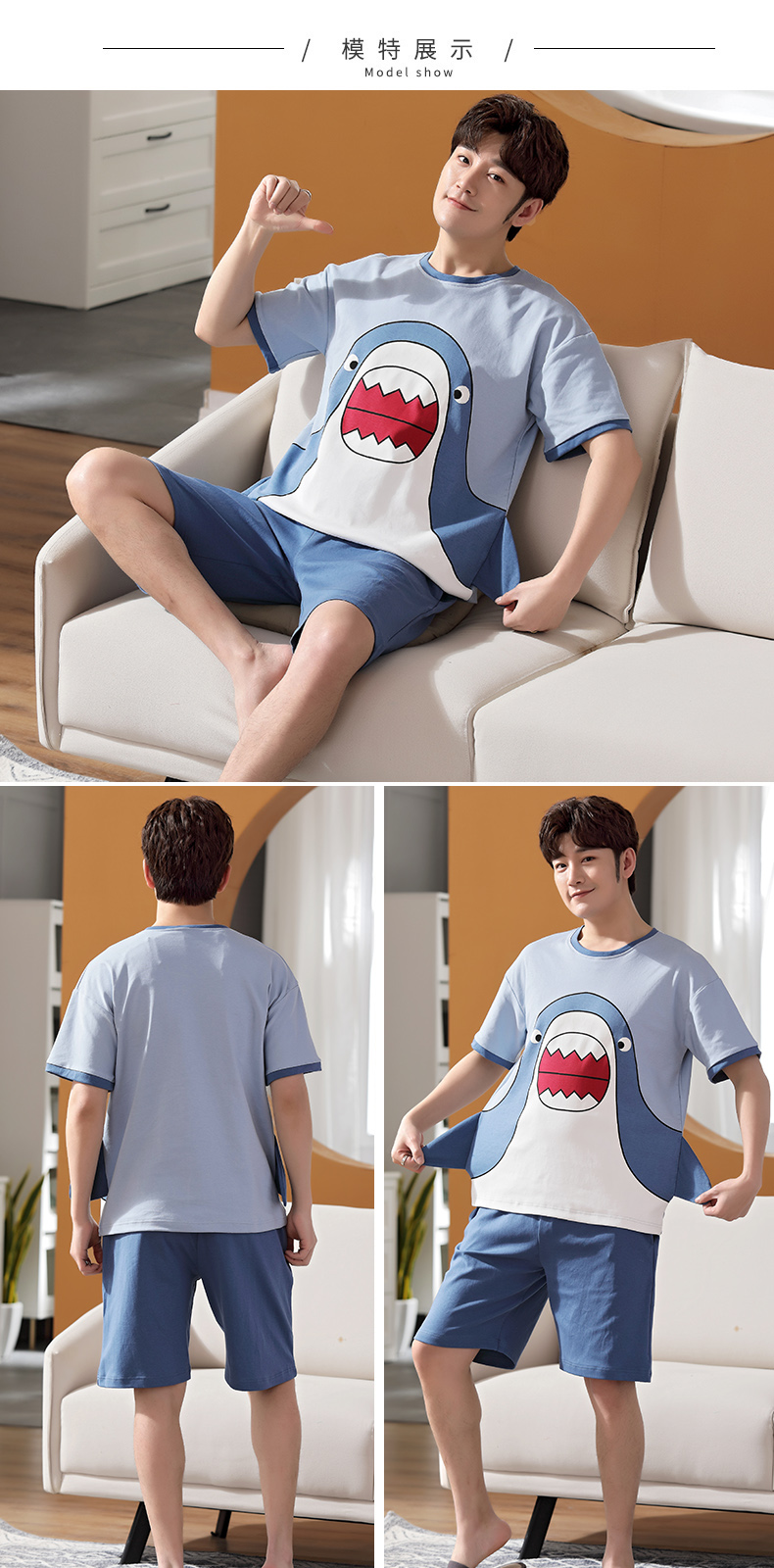 Cộng với phân bón XL nam ngắn tay bộ đồ ngủ cotton mùa hè mỏng phần thanh thiếu niên, trung niên người đàn ông béo 200 pound 300 pound Set các kiểu đồ bộ đẹp