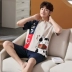 Cộng với phân bón XL nam ngắn tay bộ đồ ngủ cotton mùa hè mỏng phần thanh thiếu niên, trung niên người đàn ông béo 200 pound 300 pound Set Bộ đồ