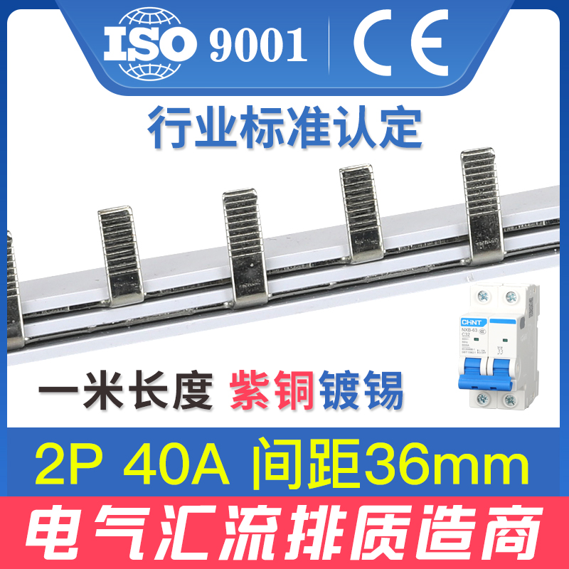 Electrical bus bar 2P 40A copper tin plated open wiring block Dressing bus copper strip circuit breaker connection row