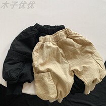 Male and female spring New products 2022 Double layer cotton fabric casual pants Male Little children 100 hitch Han version Chaoboy tooling long pants