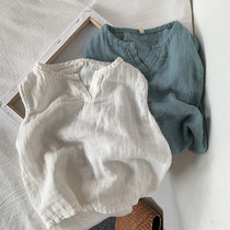 Childrens vest Summer thin cotton yarn breathable male and female childrens new sleeveless Khamshoulder Korean version Baby blouses for baby blouses