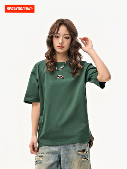SprayGround鲨鱼嘴小标印花短袖t恤男女基础款宽松半袖体恤上衣夏
