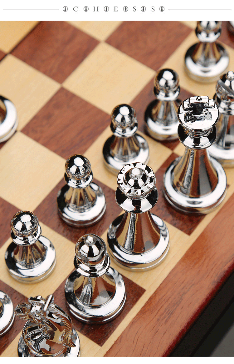 Шахматы 金属国际象棋套装折叠棋盘初学者成人儿童大号古铜色棋送礼摆件