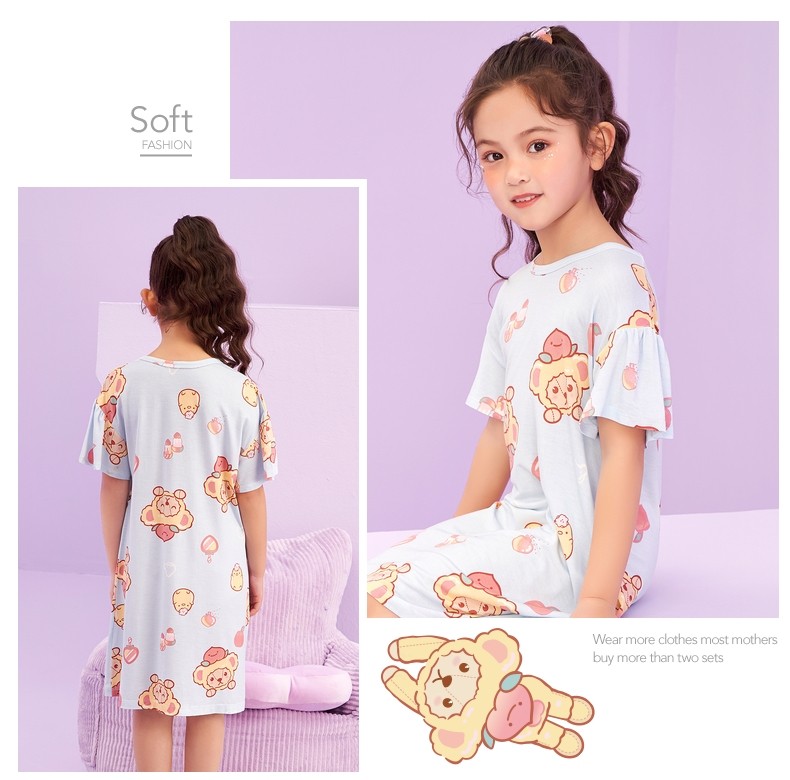 三枪 泰迪联名款 莫代尔 女童圆领短袖睡裙 天猫优惠券折后￥29包邮（￥99-70）110~140码2色可选