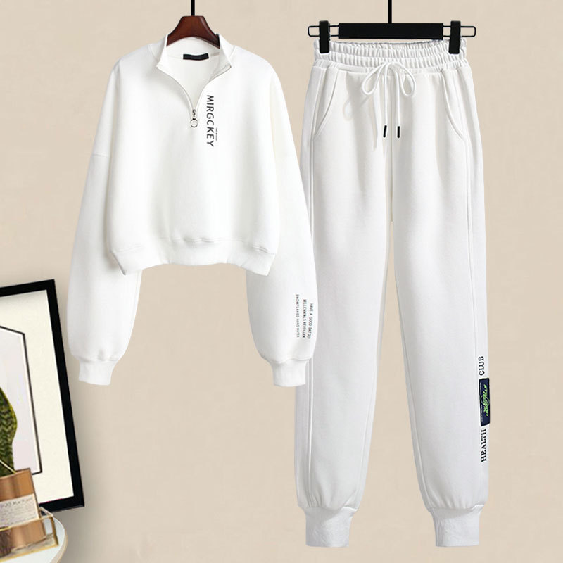 Fashionable Women's Autumn Outfit, Stylish Petite Korean-Style Short Sweatshirt, High-Waisted Sports Casual Pants, Slimming Two-Piece Set Fashionable Women's Autumn Outfit, Stylish Petite Korean-Style Short Sweatshirt, High-Waisted Sports Casual Pants, Slimming Two-Piece Set
