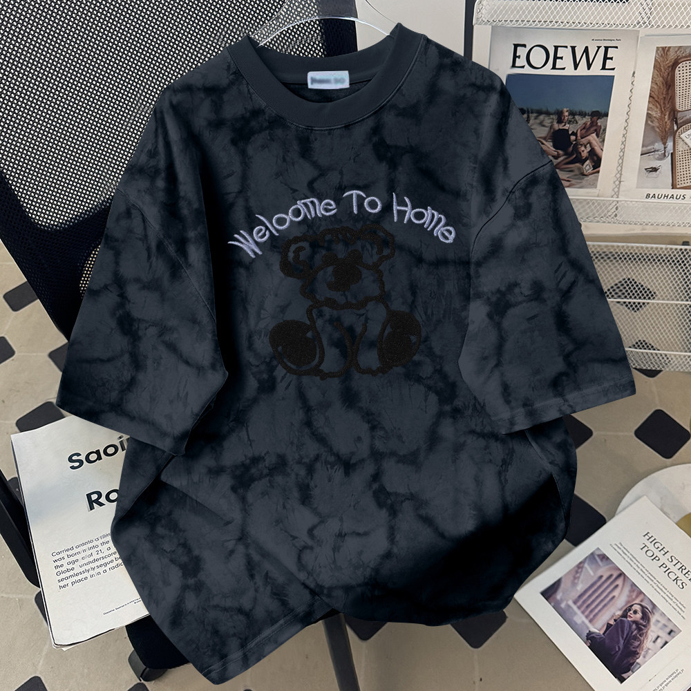 新款时尚独特设计感宽松穿着显瘦扎染短袖圆领T恤衫百搭男女上衣