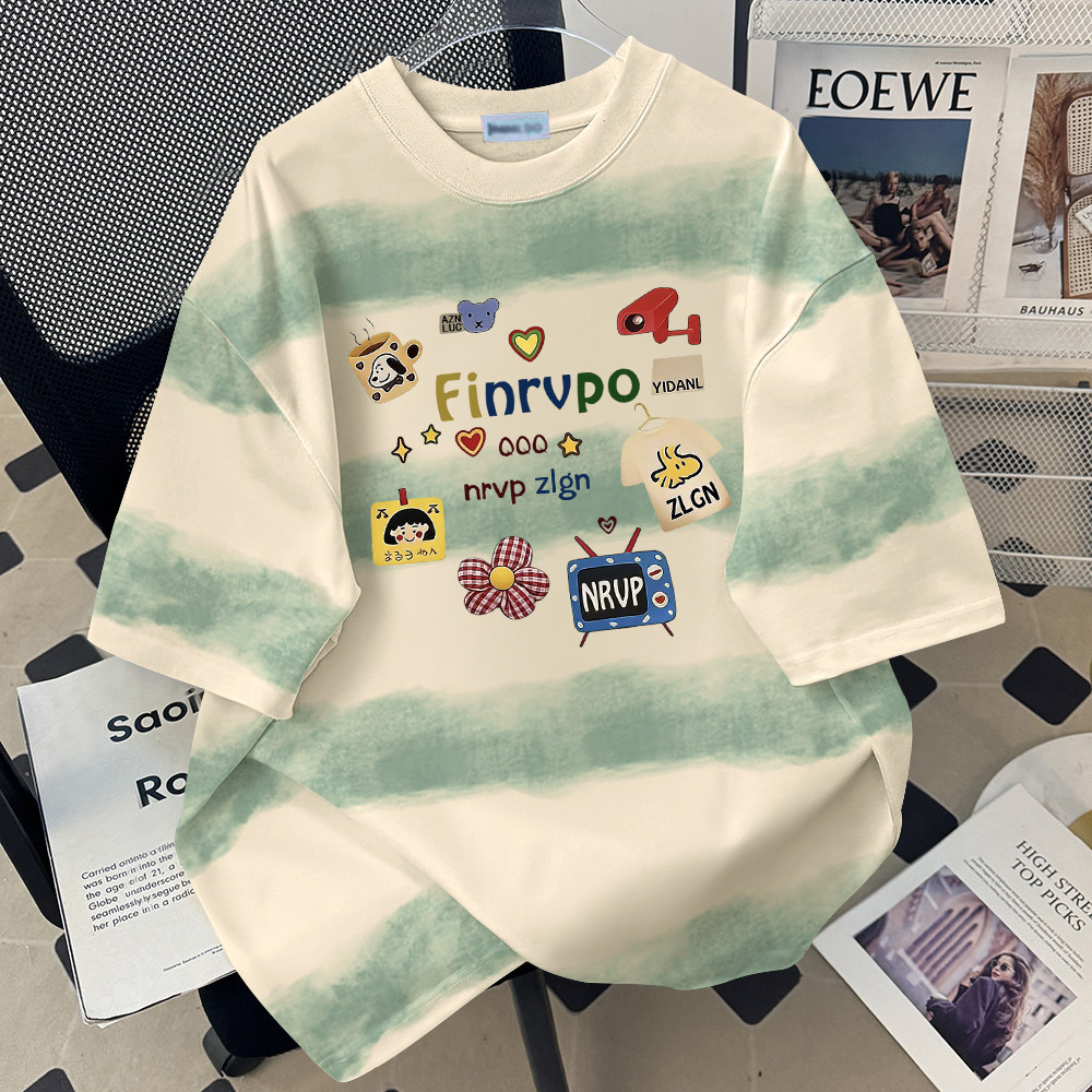 洋气百搭短袖女装上衣时尚宽松显瘦夏季休闲风小众扎染圆领T恤衫