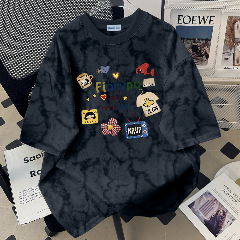 御姐风清冷感贵系女装外穿扎染圆领短袖T恤夏季宽松显瘦时尚上衣