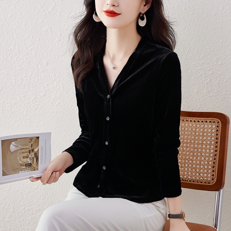 Full Velvet Top, Gold Velvet Shirt, 2025 New Style, Women's Light Luxury, High-End Feel, Age-Reducing, Stylish Outerwear Shirt Jacket