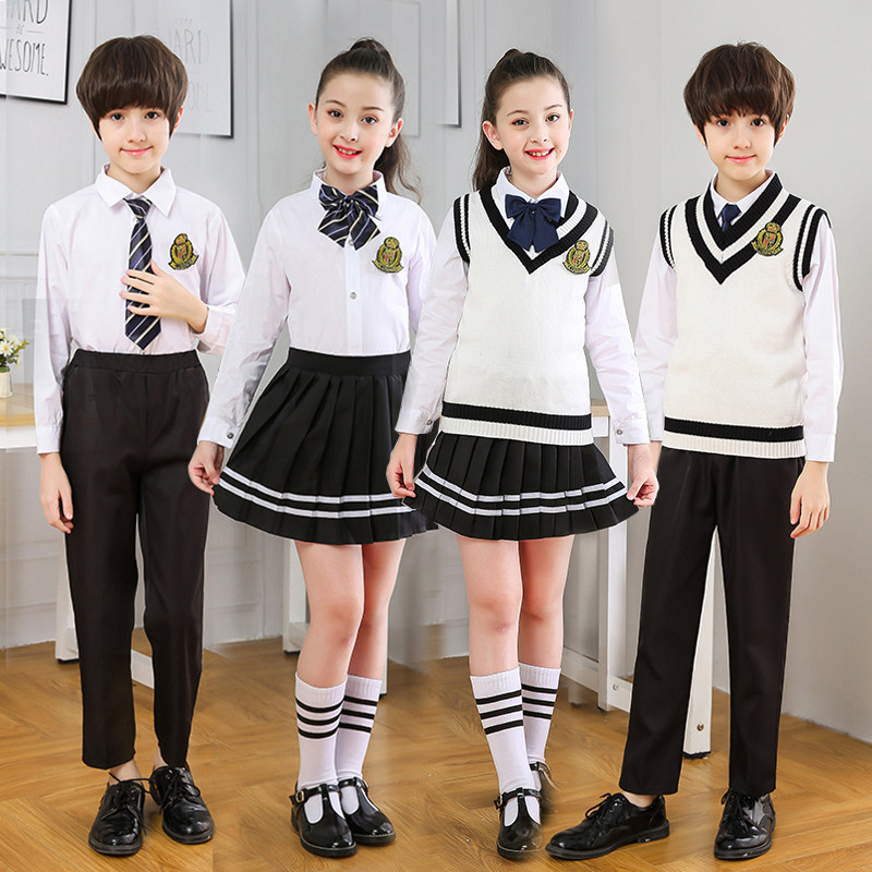 Elementary school uniforms kindergarten garden uniforms class uniforms British holding baby bag pants suit three-piece costumes children's chorus clothes