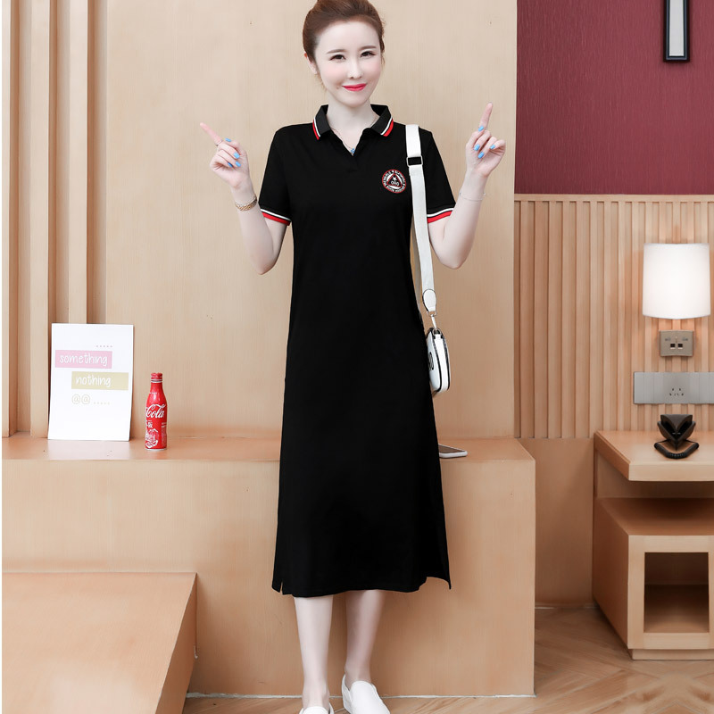 Over-The-Knee T-Shirt Dress for Women, Summer Loose Fit, Plus Size, Pure Cotton, Casual Sports Polo Dress, Long Straight Ankle-Length Dress Over-The-Knee T-Shirt Dress for Women, Summer Loose Fit, Plus Size, Pure Cotton, Casual Sports Polo Dress, Long Straight Ankle-Length Dress
