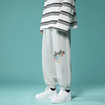 Grey Sports Pants Woman Spring Autumn High Street Pants Ins Tide Bunch Feet 90% Pants Display Slim 100 Lap Straight Drum Loose Sweatpants