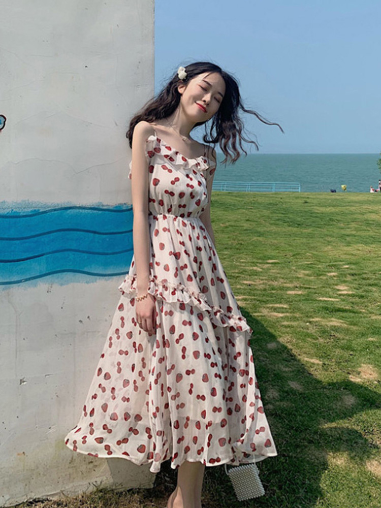 Shiffon dress, retro skirt, long autumn strawberry, 2021 collection, new collection, maxi length Shiffon dress, retro skirt, long autumn strawberry, 2021 collection, new collection, maxi length