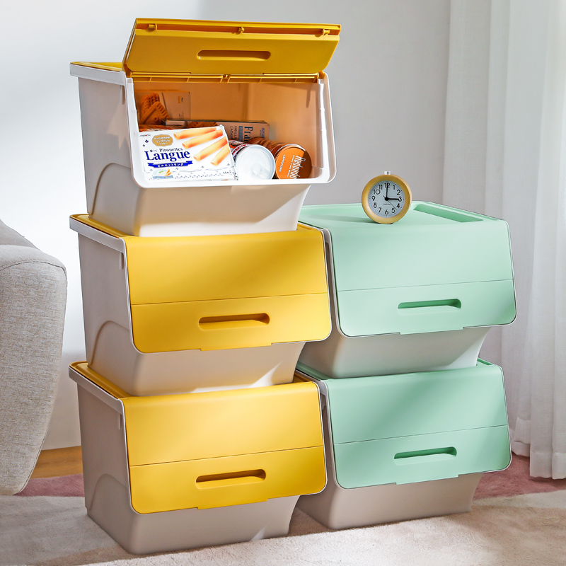 Household front-opening toy storage box children's plastic storage rack transparent storage cabinet hippopotamus snack storage box