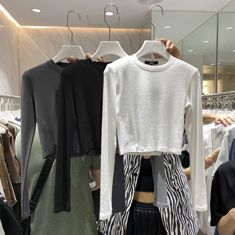 High-Waisted Short Long-Sleeve T-Shirt for Women, 2026 Autumn and Winter New Korean Style Slim Fit Versatile Base Layer Top