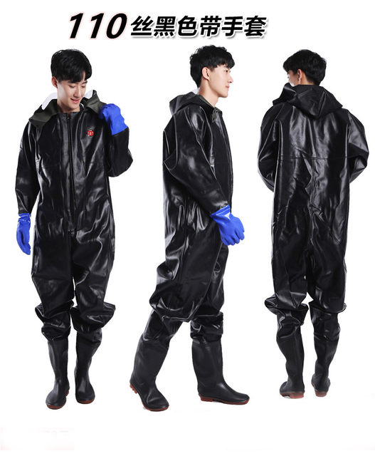 Full body water pants thickened half body suspenders waterproof clothing leather fork pants conjoined raincoat rain boots catch fishing pants water fork suit