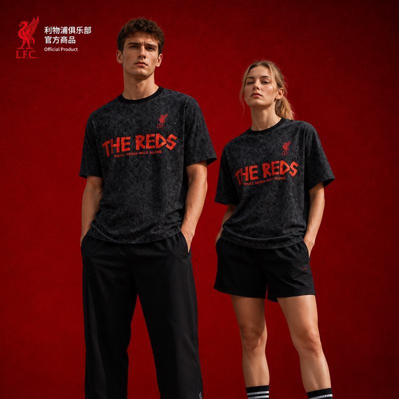 [Official Authentic Product] Liverpool Football Club |   Red Lettering Black T-Shirt, Sporty and Comfortable Short-Sleeved Summer New Product