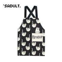  Funny cheap cat middle finger cat black household cooking vest apron cute cotton and linen thickened oil-proof apron sleeveless tide