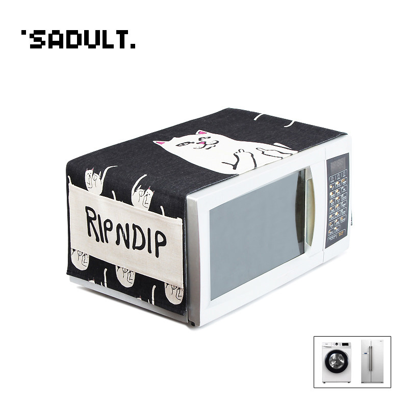 Middle finger cat cotton linen double door refrigerator Microwave oven cover cloth Dust cloth Cheap cat drum type washing machine universal cover towel