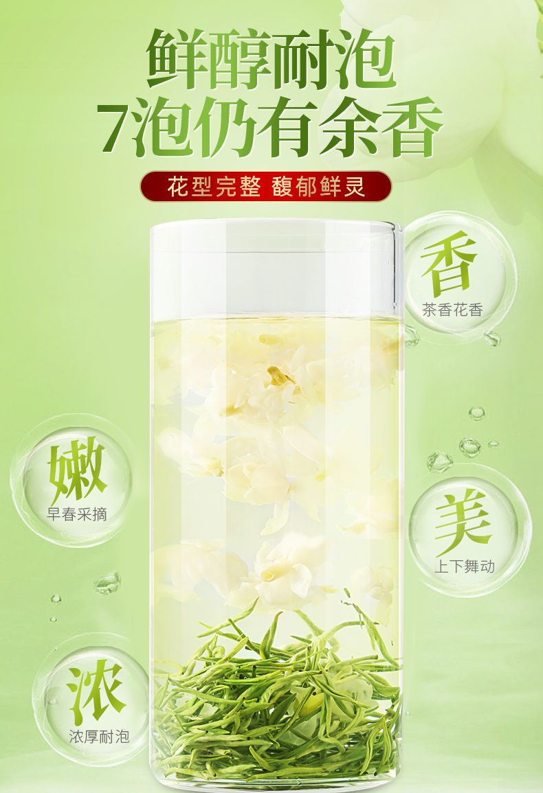葛龙19新茶 浓香型茉莉花茶 125g罐装 图4
