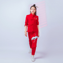 Childrens New Chinese Tide Suits Suit for Recited Gown Personality and Girl Street Dance Performance Chinese Wind Performance