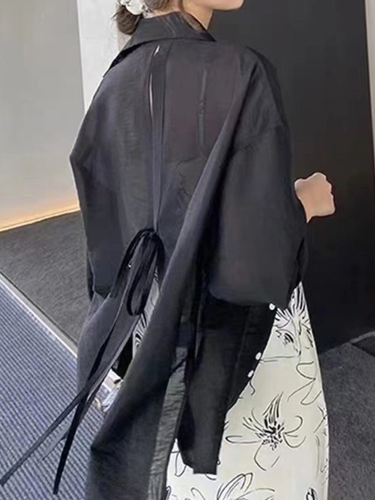 冰丝雪纺防晒衣女夏季2025新款外搭开衫后背开叉绑带衬衫外套薄款