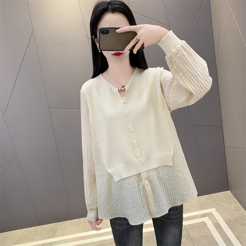 Maternity Spring Outfit Set: Shirt Dress, Short Knit Sweater, Long-Sleeve Top for Spring and Autumn to Cover the Belly during Pregnancy