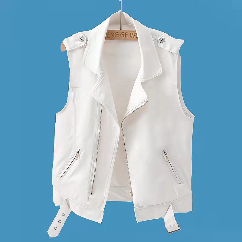 White Denim Vest for Women 2026 New Short Style Ripped Zipper Biker Jacket Sleeveless Spring and Autumn Trendy Coat White Denim Vest for Women 2026 New Short Style Ripped Zipper Biker Jacket Sleeveless Spring and Autumn Trendy Coat