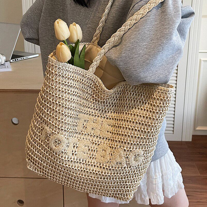 Japanese Fashion Woven Bag For Women 2026 New Large Capacity Vacation Straw Shoulder Bag - Thumbnail 3