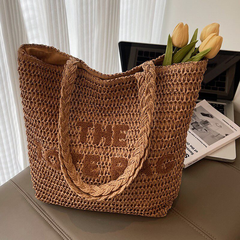 Japanese Fashion Woven Bag For Women 2026 New Large Capacity Vacation Straw Shoulder Bag - Thumbnail 2