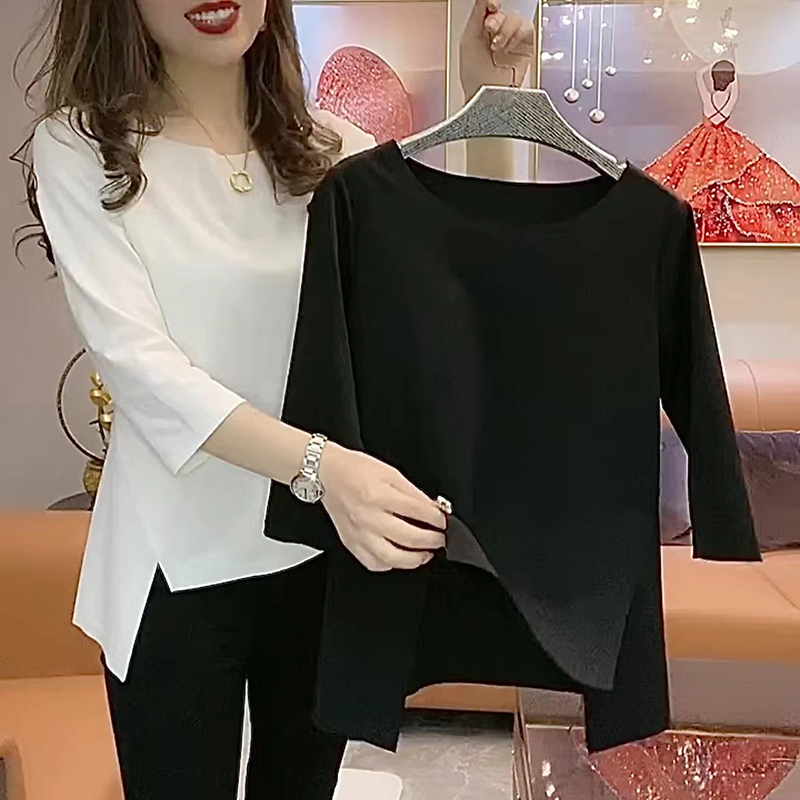 Women's Mid-Sleeve Tops, Three-Quarter Sleeve Base Shirts, 2026 New Spring Fashion, Stylish Irregular Design, Tummy-Concealing Slimming Blouse