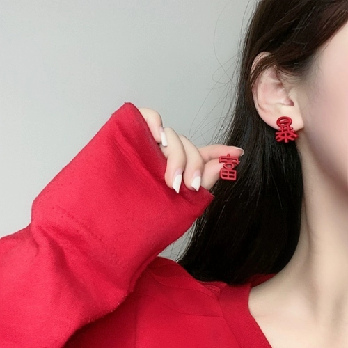 Серебряная игла, красные праздничнные серьги, серебро 925 пробы, китайский стиль