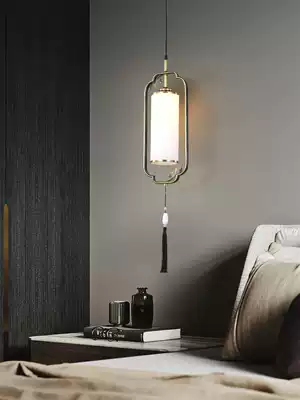 All-copper new Chinese-style bedroom bed chandelier Zen living room line lamp Chinese style antique study tea room entrance lamp
