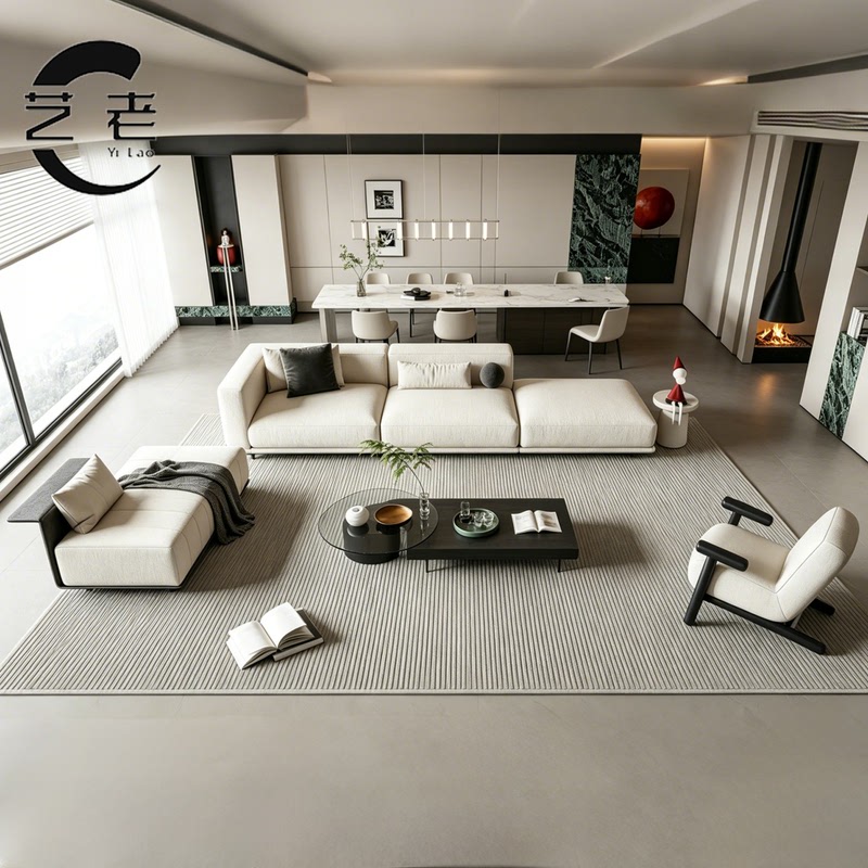 Modern Large Apartment Model Room Living Room Sofa, Hotel Lobby Reception Straight-Row Sofa, Beauty Salon Lobby Sofa
