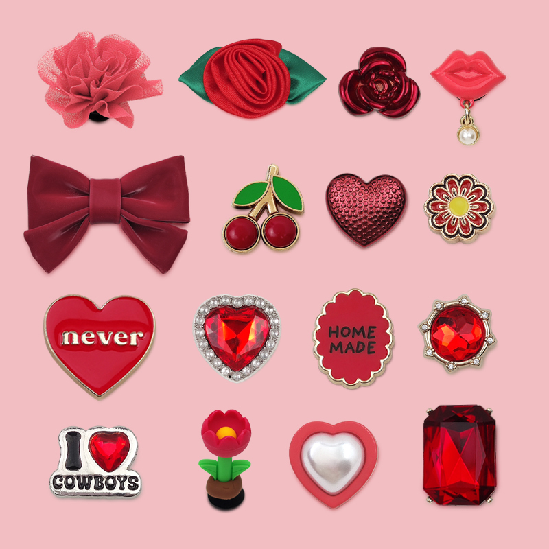 New Crocs Shoe Charms Accessories Suitable for Crocs, Decorative Accessories, Red Combination, High-End Shoe Buckles, DIY