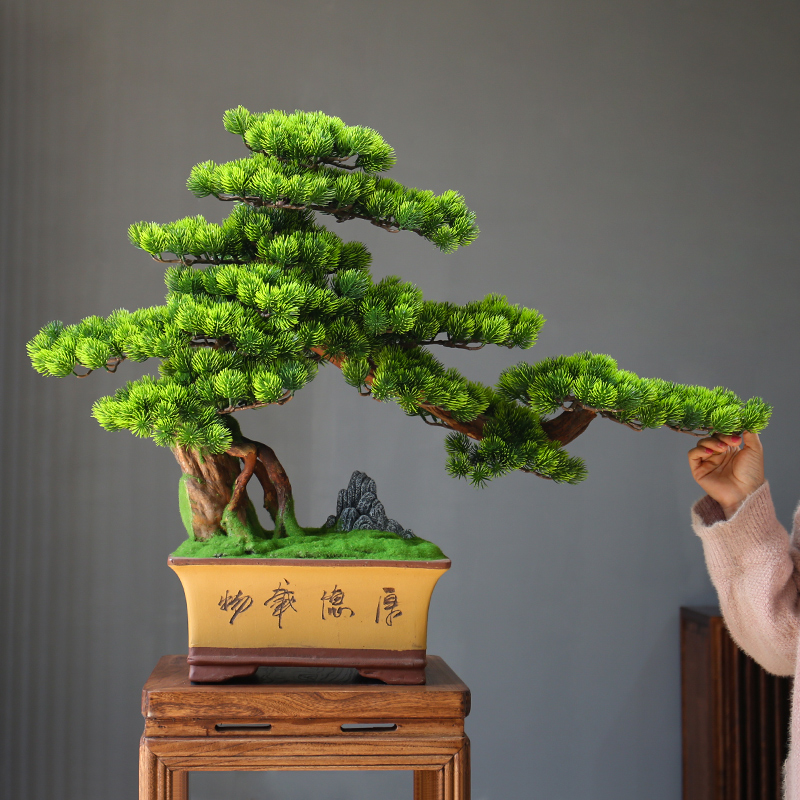 New Chinese emulated welcome passenger pine bonsai pendulum pieces cliff platforming living-room fake tree plant hotel decoration Xuanguan making scenery-Taobao