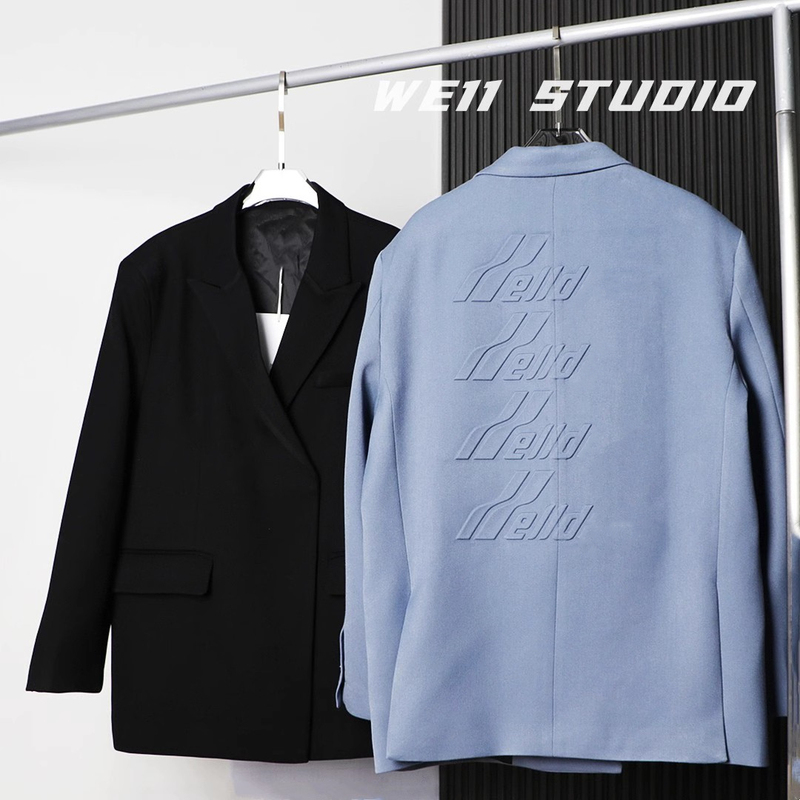 W New Model Haze Blue Suit with Embossed 3D Letters on the Back, Gd G-Dragon Style Loose Casual Blazer