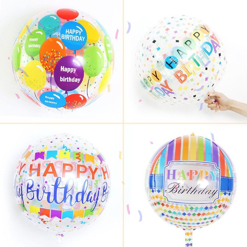 22 inch transparent happy birthday 4D balloon spherical transparent balloon children's holiday party theme decoration