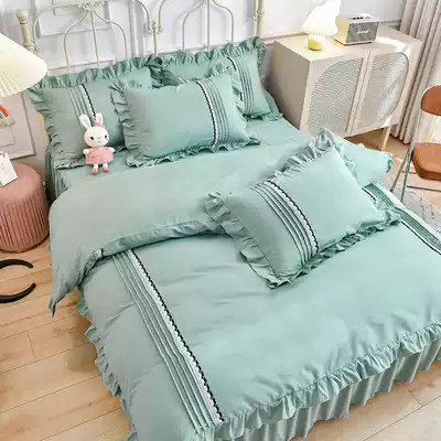 Nude Sleeping Cotton Lace Bed Skirt Four Piece Set Cotton Sheet quilt cover Simple Pure Color Bedding Bedcover